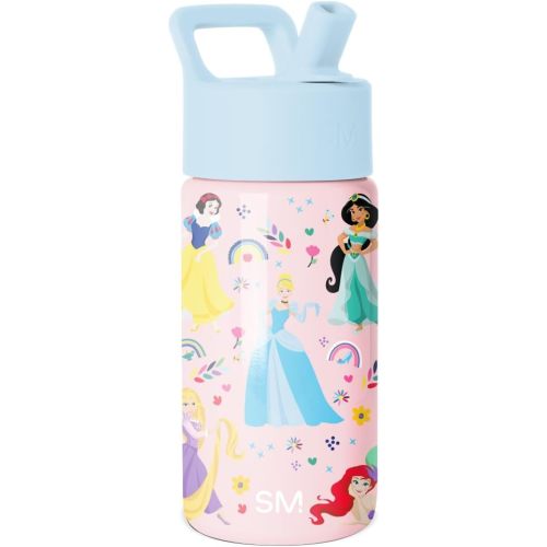 Simple Modern Disney Princess Kids Water Bottle with Straw Lid | 14oz Insulated Stainless Steel Kids Tumbler & Spill Proof Toddler Cup for School, Girls, Boys | Summit | Princess Rainbows