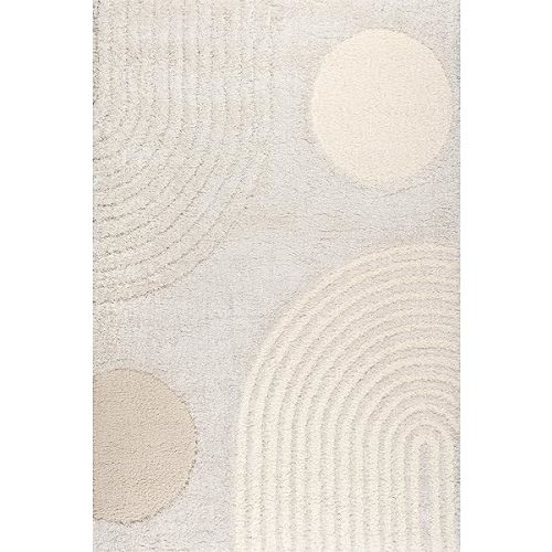 Nuloom Gloria Beige, 8' Round, Abstract, Shag, Soft and Cozy, Plush, High Traffic, Stain Resistant, Easy Clean, Durable Area Rug for Bedroom, Living Room, Dining Space, Den, Foyer, Entryway