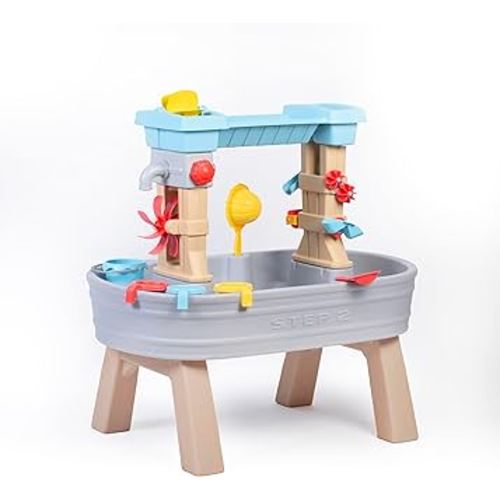 Step2 Rain Showers & Flow Kids Water Table, Outdoor Toddler Activity Table, 15-Piece Accessory Set, Ages 1.5+ Years Old, Multicolor (Gray, Blue, Red)