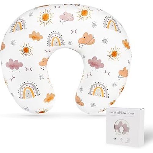 Nursing Pillow Cover, Breastfeeding Pillow Cover Case for Baby Girls Boys, Soft & Breathable, Boho Rainbow (Only Cover)