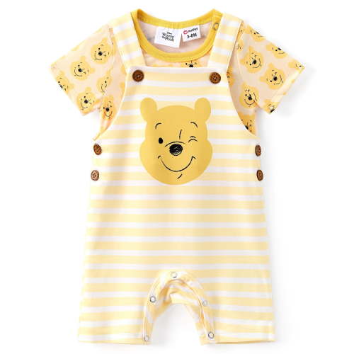Disney Winnie the Pooh Baby Boys Girls 2 Pcs Graphic Tee with Striped Overall Sets Newborn to Infant