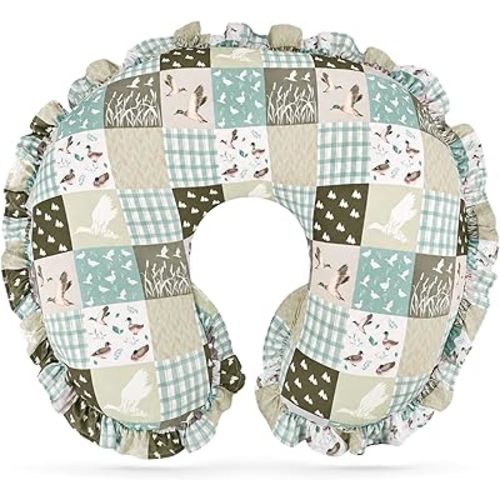 Ruffle Nursing Pillow Cover, Removable Stretchy Case for Breastfeeding Pillows, Ultra Soft and Breathable Feeding Pillow Slipcover with Modern Design Lace for Infant Girls Boys, Mallard Duck