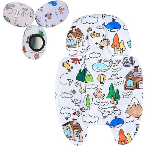 Newborn Insert and 3Pcs Replacement Toy Balls for Mamaroo, Breathable Reversible Infant Insert Compatible with Mamaroo Baby Swing & RockaRoo, Head & Body Support, Machine Washable