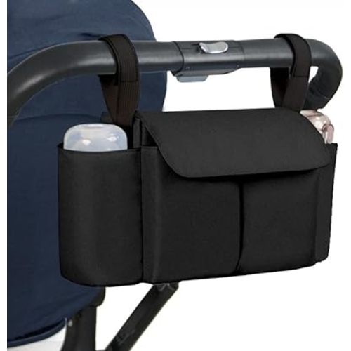 Stroller Organizer Bag – Stroller Hanging Diaper Bag, Oxford Fabric Large Capacity Storage with Bottle Holders & Pockets, Universal Fit for Pram and Pushchair