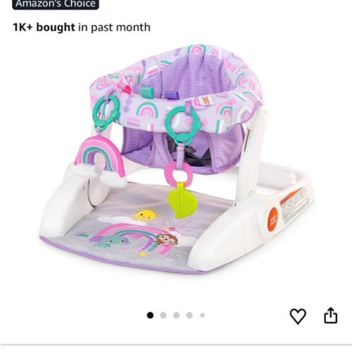 Bright Starts Learn-to-Sit 2-Position Baby Floor Seat with Toys, Unisex, 4-12 Months, Purple Paradise