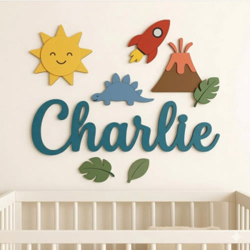 Personalized Wooden Nursery Name Sign – Custom Kids Room Wall Decor – Woodemon