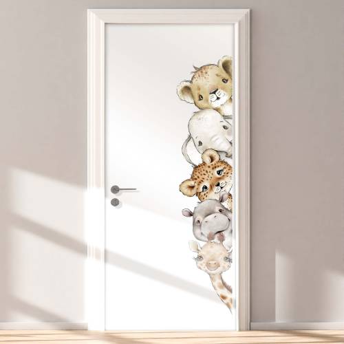 Door sticker children's room T101 Baby Giraffe Lion Elephant Hippopotamus Leopard Sticker Door Sticker Baby Room