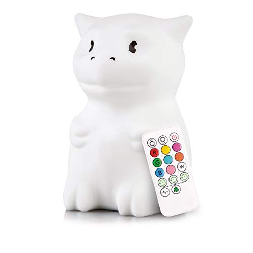LumiPet Dragon Kids Night Light, Huggable Nursery Light for Baby and Toddler, Silicone LED Lamp, Remote Operated, USB Rechargeable Battery, 9 Available Colors, Timer Auto Shutoff