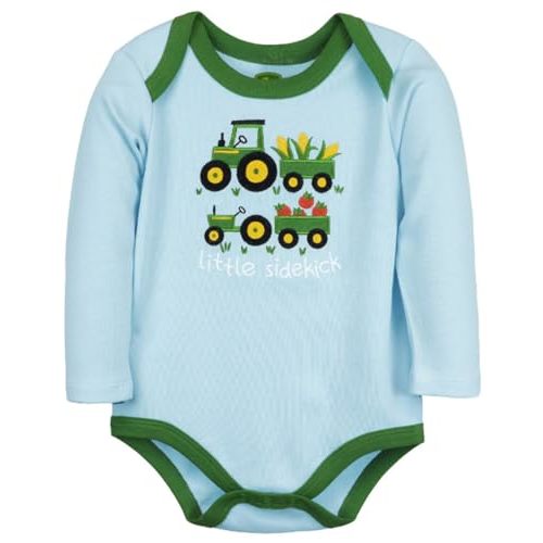 John Deere Blue Little Sidekick Long Sleeve Bodysuit Tractor Wagon Sizes 3/6, 6/9, 9/12 Months