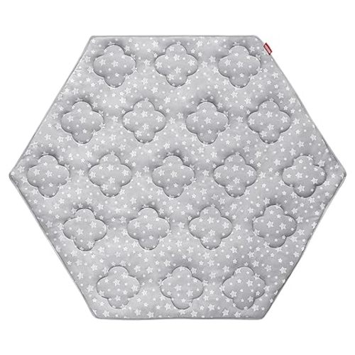 Baby Play Mat | Hexagon Playpen Mat - 33 Inch Each Side, Compatible with Evenflo Versatile Play Space, Qulited with Four Leaf Clover, Grey Star