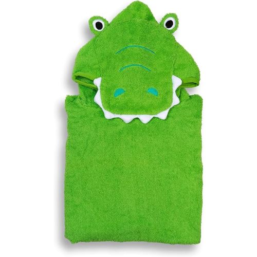 Hudz Kidz Premium Hooded Towel Poncho for Kids & Toddlers, Soft 100% Cotton, Ideal at Bath, Beach, Pool (Green Croc)