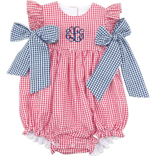 Navy And Red Seersucker Bow Bubble