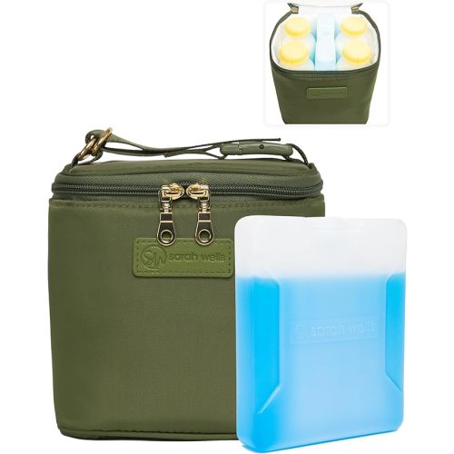 Sarah Wells Cold Gold Breastmilk Cooler Bag with Safety Tested Ice Pack – Insulated Milk Storage for Work, Travel & Daycare – Fits Bottles & Pump Parts – Durable, Washable (Olive)