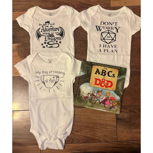 3 Pack DND onesies + Book Set | Kids Shirt | Dungeons & Dragons | Gamer | Nerd | Cool Tees