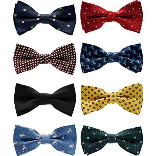 BELLUNO Boys Bow Ties 8-Pack, Pre-tied Bow-Ties Adjustable for Kids, Children, Toddler BowTies