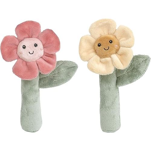 Soft Baby Rattle Toy Set of 2 Pcs | 6-Inch Flower Shaped Plush Stuffed Rattle for Newborns | Sensory Development Toy for Infants & Toddlers | Ideal Gift for Baby Showers & Birthdays