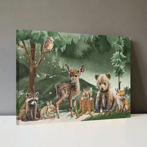 Woodland Nursery Canvas Wall Art, Woodland Nursery Prints, Baby Shower Gift, Woodland Baby Animal Prints, Nursery Wall Art, Shipped from USA