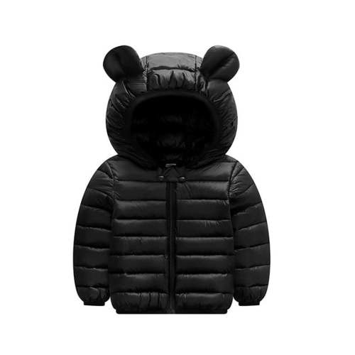 PatPat Baby Coat Toddler Boys Girls Winter Jackets Stylish 3D Ear Print Outerwear Solid Hooded Coats, Black, 3-4 Years