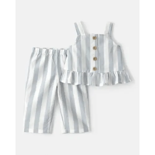 6M Baby Girl 2-Piece Sleeveless Tee & Pant Set - Blue/White | Carter's