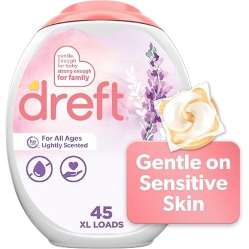 Dreft Laundry Detergent Pacs, Lightly Scented, Lavender, For Baby and Family, XL Pacs, 45 Count