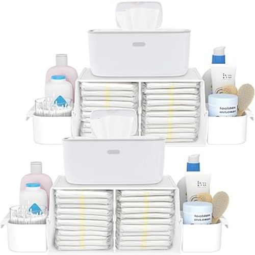 Lifewit Baby Diaper Caddy Organizer, Nursery Wipes Diaper Organizer for Changing Table, Storage for Diapers, Wipes, and More Baby Stuff, Fits Up to 40 Diapers Each, White, 2 Pack