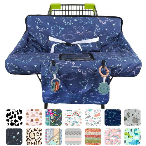 Shopping Cart Cover for Baby 2-in-1 High Chair Cover with Safety Harness Multifunctional Dark Blue Dinosaur Pattern Cart Covers for Babies Soft Padded Grocery Cart Cover for Baby Boy Girl
