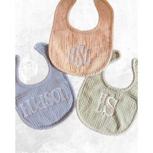 Personalized Baby Bib, Baby Shower Gift, Muslin Cotton Bib, Baby Boy Monogrammed Bib, Baby Girl Monogrammed Bib, Embroidered Baby Bib