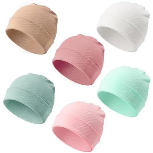 DRESHOW BQUBO 6 Pack Baby Newborn Hats Set for Unisex Infant Newborn Toddler Soft Beanie Hat for Boys Girls 0-24 Months