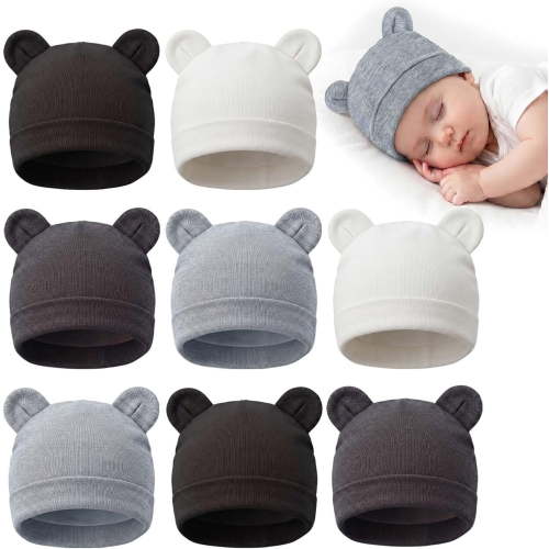 8 Pack Hat with Ears,Unisex Beanie Hats for Boys Girls,0-3 Months
