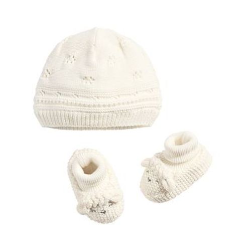 Organic Sheep Hat & Bootie Set , 3-6 Months , Ivory