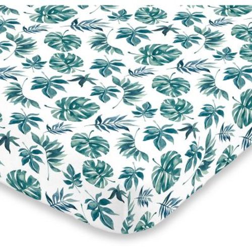 NoJo Super Soft Green and White Palm Leaf Nursery Crib Fitted Sheet