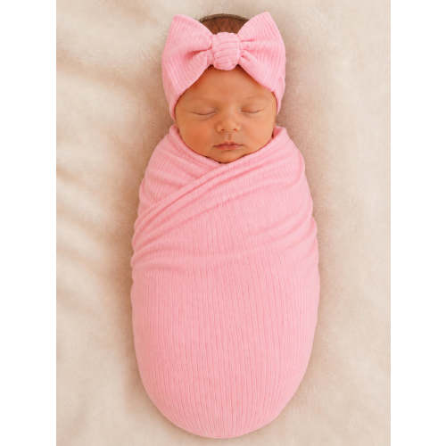 Pink Ribbed Cotton Newborn Baby Swaddle Blanket – SpearmintLOVE