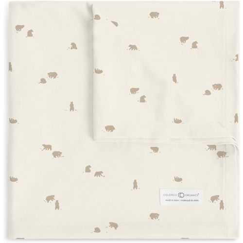 Colored Organics Kendi Baby Organic Cotton Swaddle - Infant Receiving Blanket - Bears/Truffle + Thyme