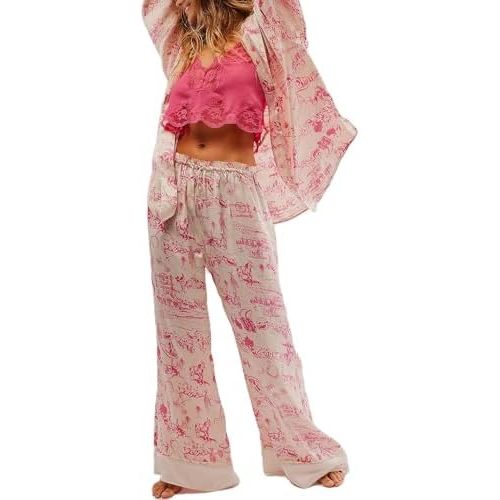 Women Satin Pajama Set Floral Silk Pajamas 2 Piece Lounge Sets Button Down Shirts Wide Leg Pants Pjs Sleepwear