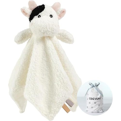 CREVENT Cozy Plush Baby Security Blanket, Loveys for Baby Girls and Boys, Birthday (Cow)