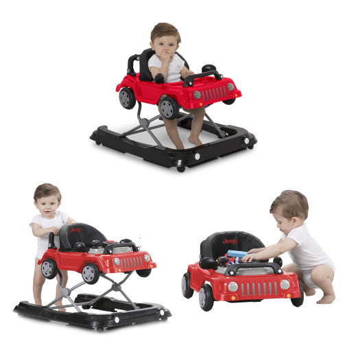 Free Shipping! Jeep Classic Wrangler 3-in-1 Grow With Me Walker Red, Baby Walker with Interactive Toy Tray