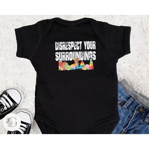 Emo Baby Bodysuit | Disrespect Your Surroundings Graphic Tee, Goth Rock Punk Style