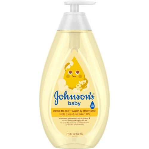 Johnson's Baby Head-To-Toe Baby Wash & Shampoo + Aloe & Vitamin B5, 2-in-1 Bath Wash Gently Cleanses Newborn's Delicate Skin & Hair, Hypoallergenic, No Added Parabens, Dyes & Sulfates, 27.1 fl. oz