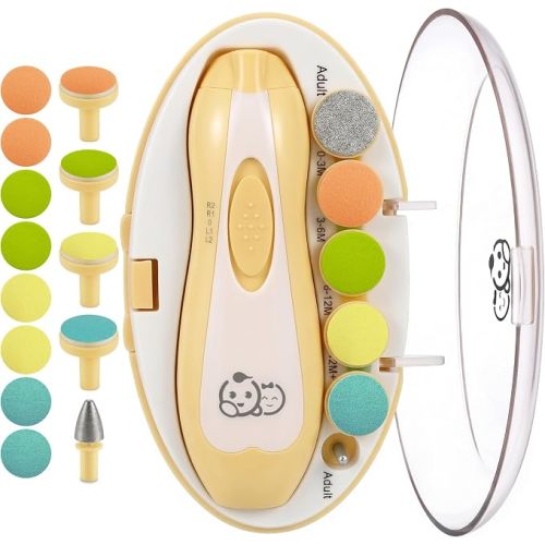 Royal Angels Upgraded 21 in 1 Baby Nail Trimmer with Labeled Case, 13 Extra Replacement Pads, Safe Electric Baby Nail File Kit for Newborns & Toddlers, Whisper Quiet Nail Clipper with LED Light (Blue)