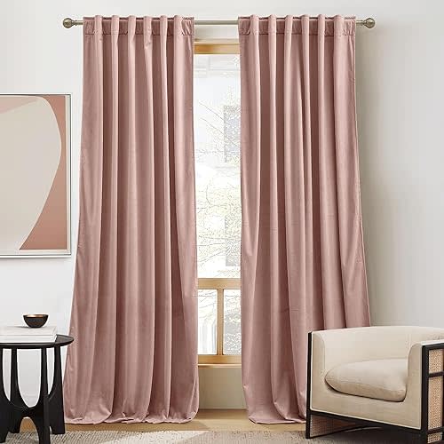 RYB Home Dusty Pink Velvet Curtains 84 inches - Elegant Rod Pocket & Back Tab Blackout Curtains Thermal Insulated Noise Reducing Panels Soft Luxury Window Decor, W52 x L84 inches, 2 Panels
