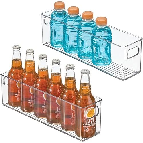 mDesign Plastic Kitchen Organizer - Storage Holder Bin with Handles for Pantry, Cupboard, Cabinet, Fridge/Freezer, Shelves, and Counter - Holds Canned Food, Snacks - 2 Pack - Clear