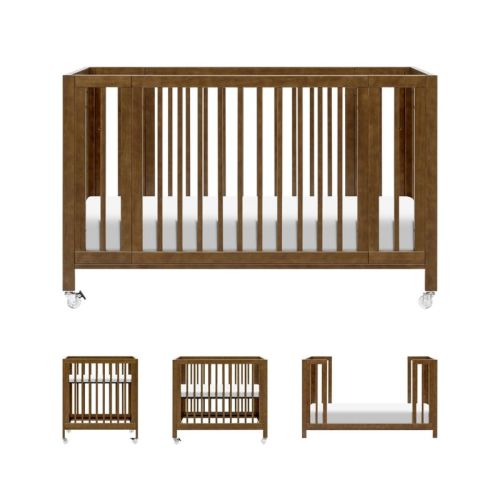 Babyletto Rolli 9-in-1 Convertible All-Stages Crib with Bassinet & Toddler Bed Conversion Kits - Natural Walnut