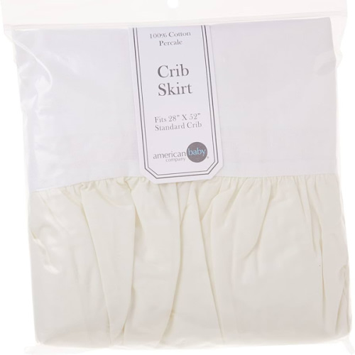 American Baby Company 100% Natural Cotton Percale Ruffled Crib Skirt, Cream, 52"L x 28"W + 13.5"