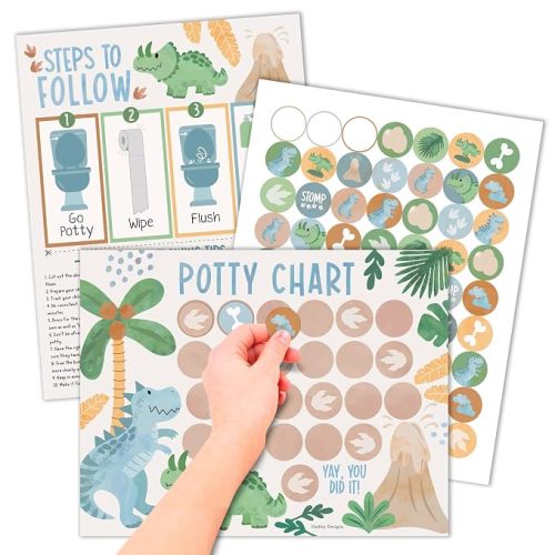 Hadley Designs Potty Training Chart for Toddlers Boys -10 Sticker Potty Chart for Toddlers Boys, 8.5x11" Potty Training Sticker Charts for Toilet Success, Dinosaur Toddler Reward Chart for Kids