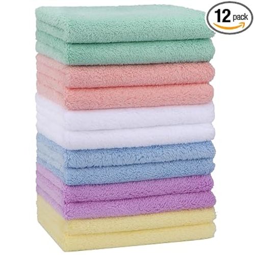 HOMEXCEL Baby Washcloths 12 Pack-Microfiber Coral Fleece Baby Bath Face Towel 7 x 9 Inch Extra Absorbent and Soft Burp Cloth and Wash Cloths for Newborn-Infants and Toddlers-Gentle On Sensitive Skin