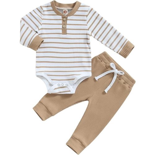 Newborn Baby Boy Girl Clothes Ribbed Knitted Long Sleeve Romper Pants Solid Cotton Infant Fall Winter Outfits 2Pcs