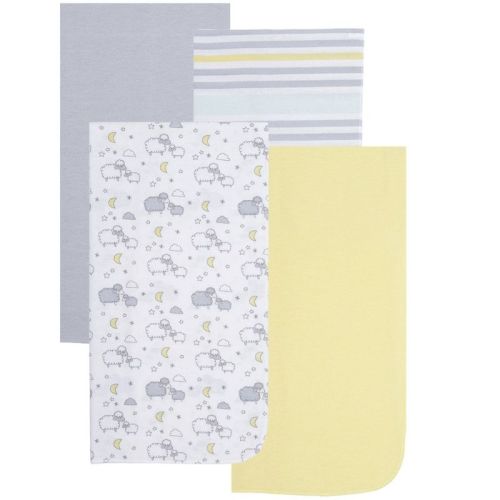 EVERYDAY KIDS 4-Pack Flannel Receiving Blankets – Soft Swaddle Set for Newborns with Mommy/Baby Sheep, Moon, Striped Pattern, Solids