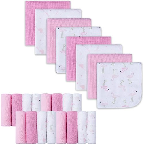 Baby Washcloths, Extra Soft and Ultra Absorbent Bath Cloth, Great Gifts for Newborn and Infants, 24 Pack, Flamingos