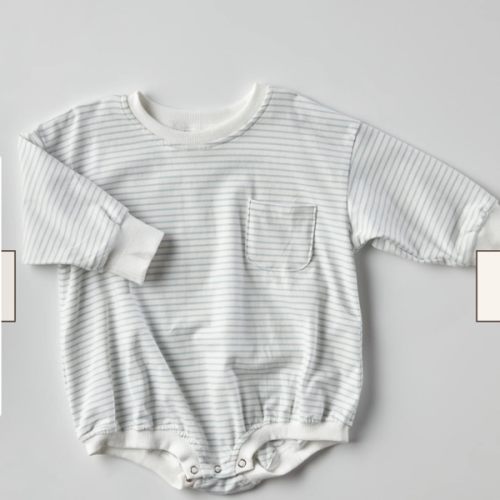 Harley Pocket Romper in Blue Stripes – Winnie + Crew