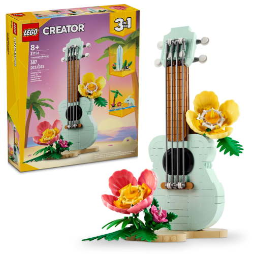 LEGO Creator 3 in 1 Tropical Ukulele Building Toy - Build & Display Set for Kids, Girls & Boys, Ages 8+ - Gift for Christmas - Create Ukulele, Sufboard, or Dolphin - 31156